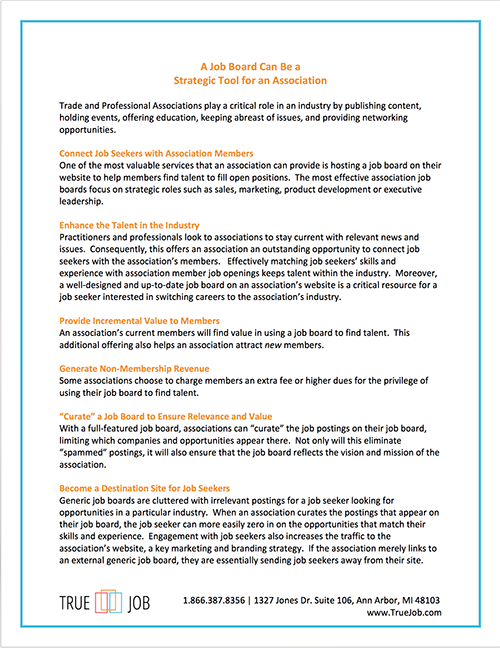 Picture of the first page of our whitepaper for associations on how a job board can be a critical tool for success